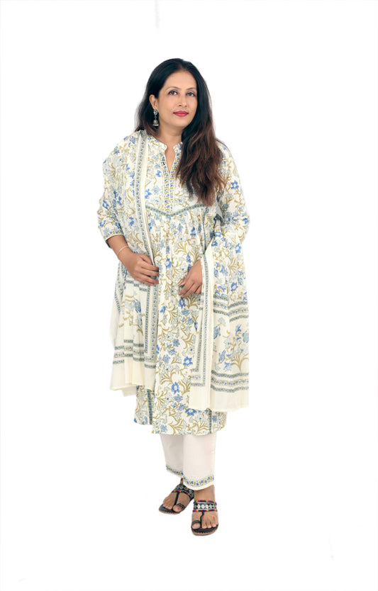 White printed design kurta pant set