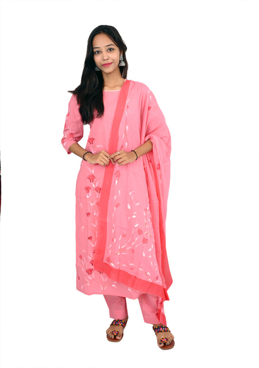 Pink flower printed kurta pant set