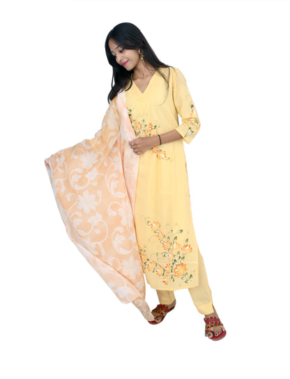 Yellow flower printed kurta pant set