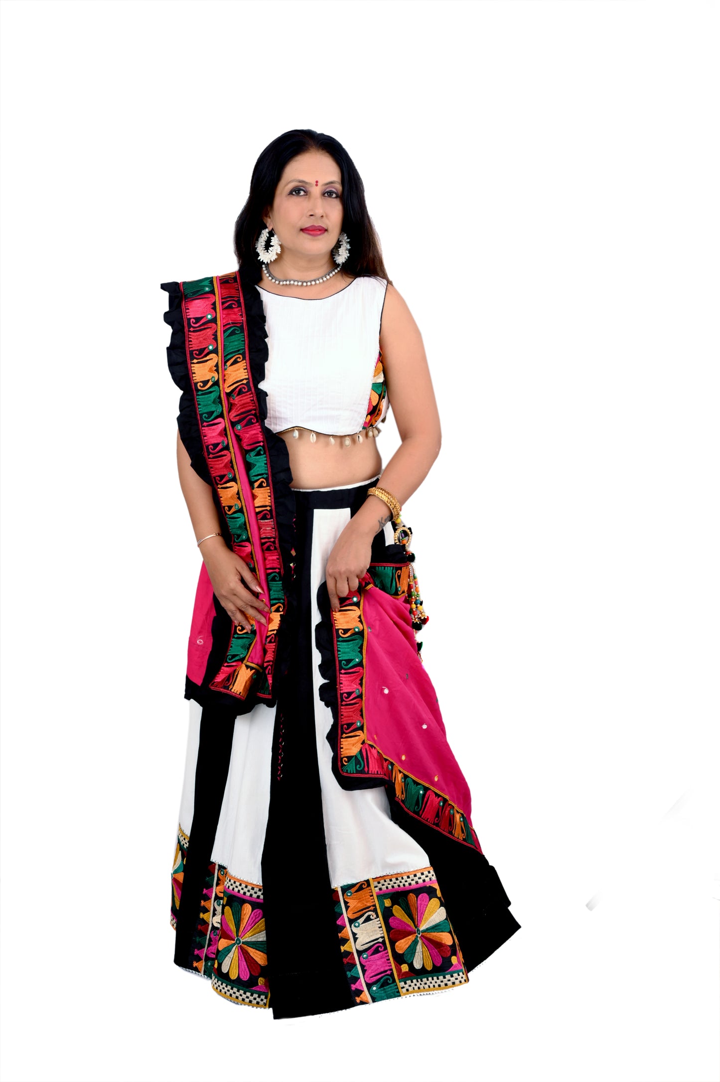 Kutchhi work sleeveless chaniya choli