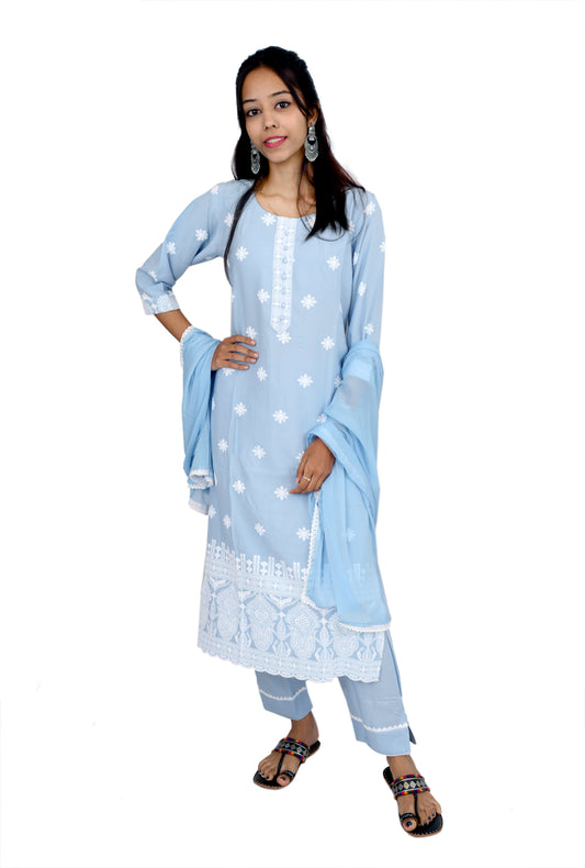 Hand printed cloud color kurta pant set