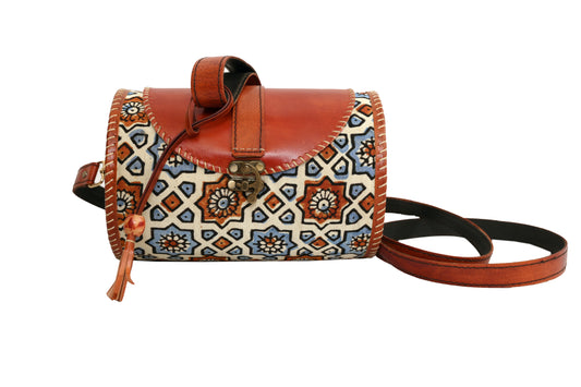 Dholak Bag_ White and blue print