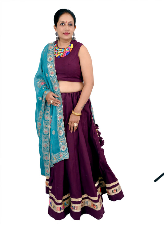 Single color premium neck work choli -Full set