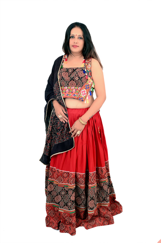 Gamthi  handwork full stitch  Red  chaniya choli