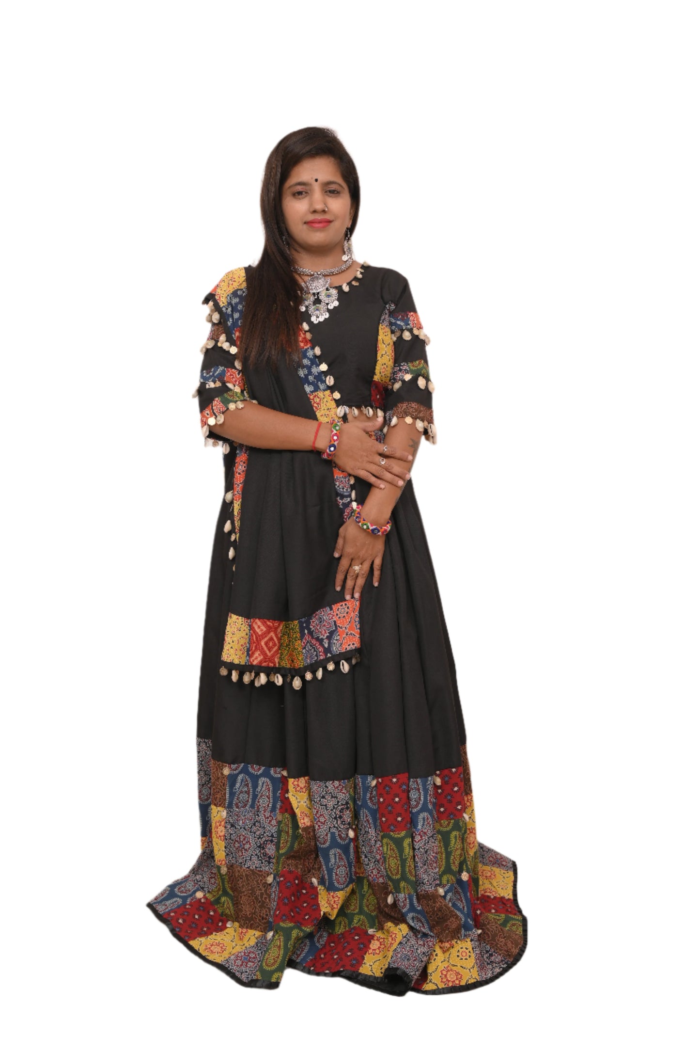 black choli  multicolor  printed with Kodi work