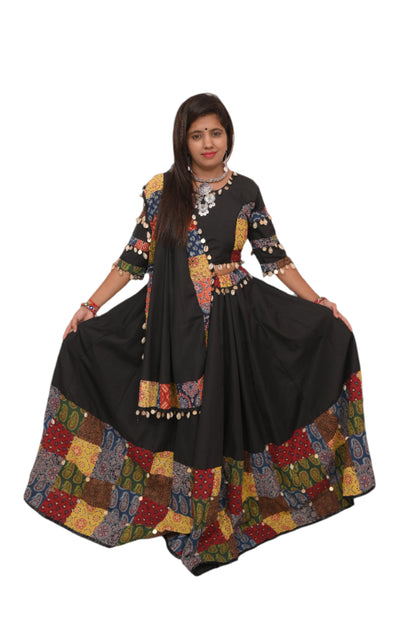 black choli  multicolor  printed with Kodi work