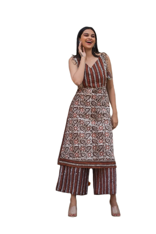 Printed kurta pent spaghetti with organic color