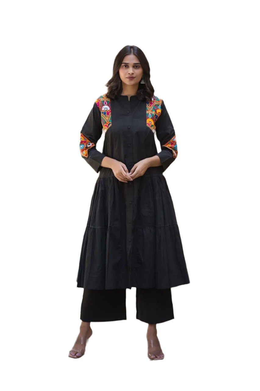 Black Kachhi frock  two piece with ajrakh work