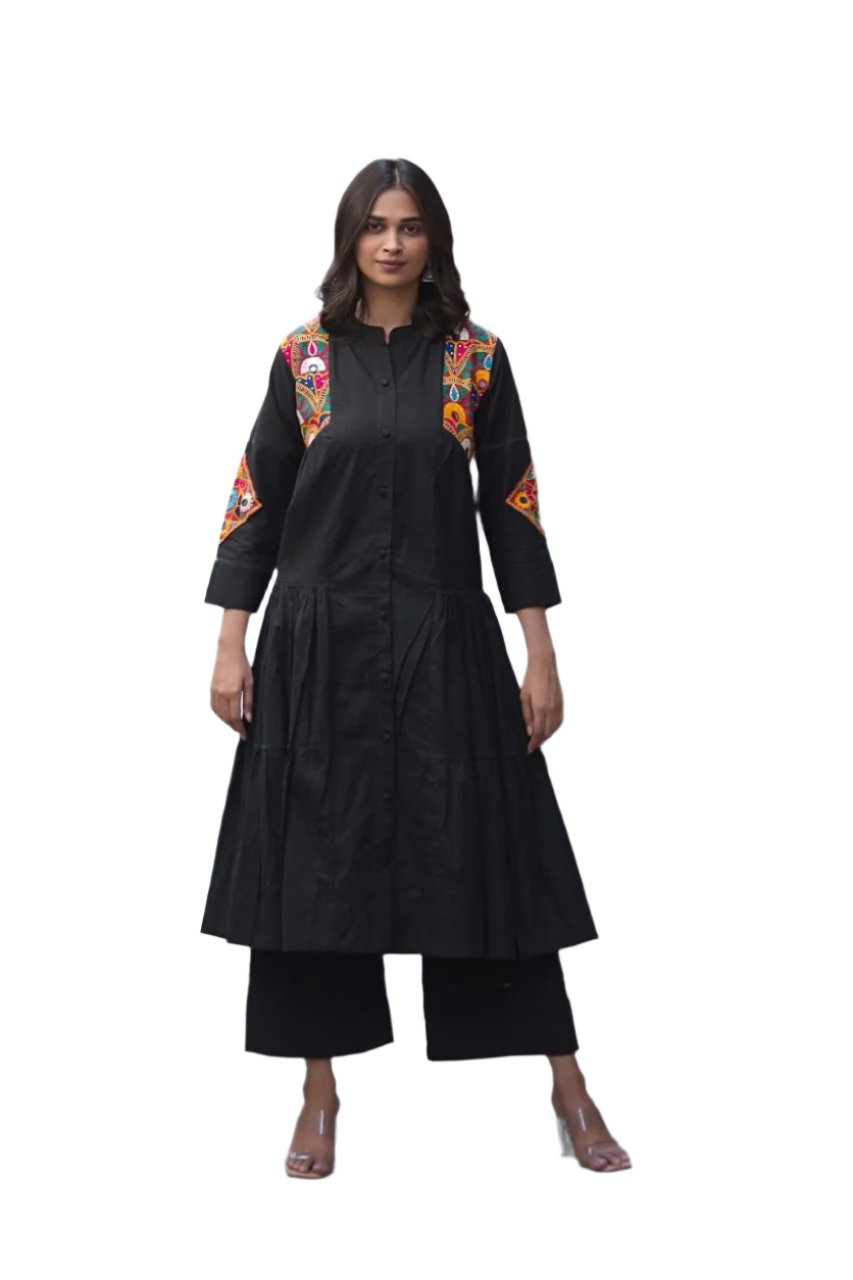 Black Kachhi frock  two piece with ajrakh work