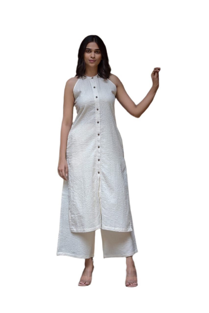 Crush cream premium fabric kurta pent