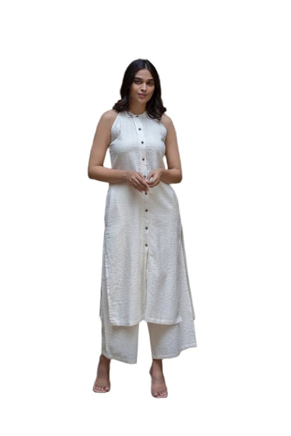 Crush cream premium fabric kurta pent