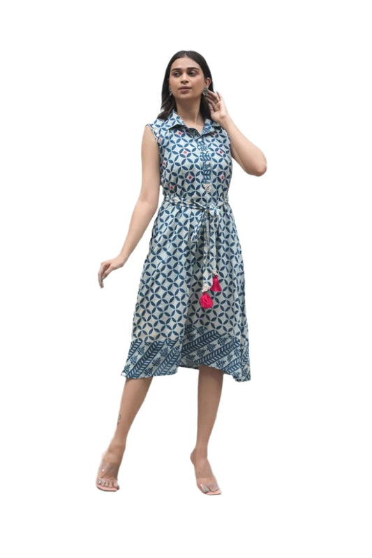 One piece blue printed frock