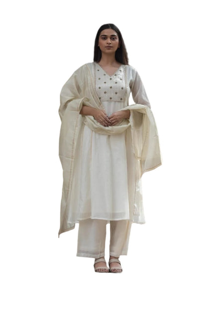 Cream white three piece kurta pant set