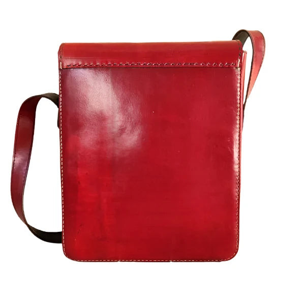 Unisex casual bag (red leather)- ideal for ipads